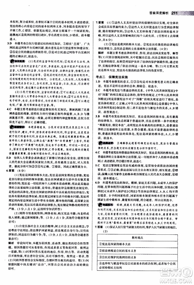 曲一線2020版5年中考3年模擬中考道德與法治全國版參考答案