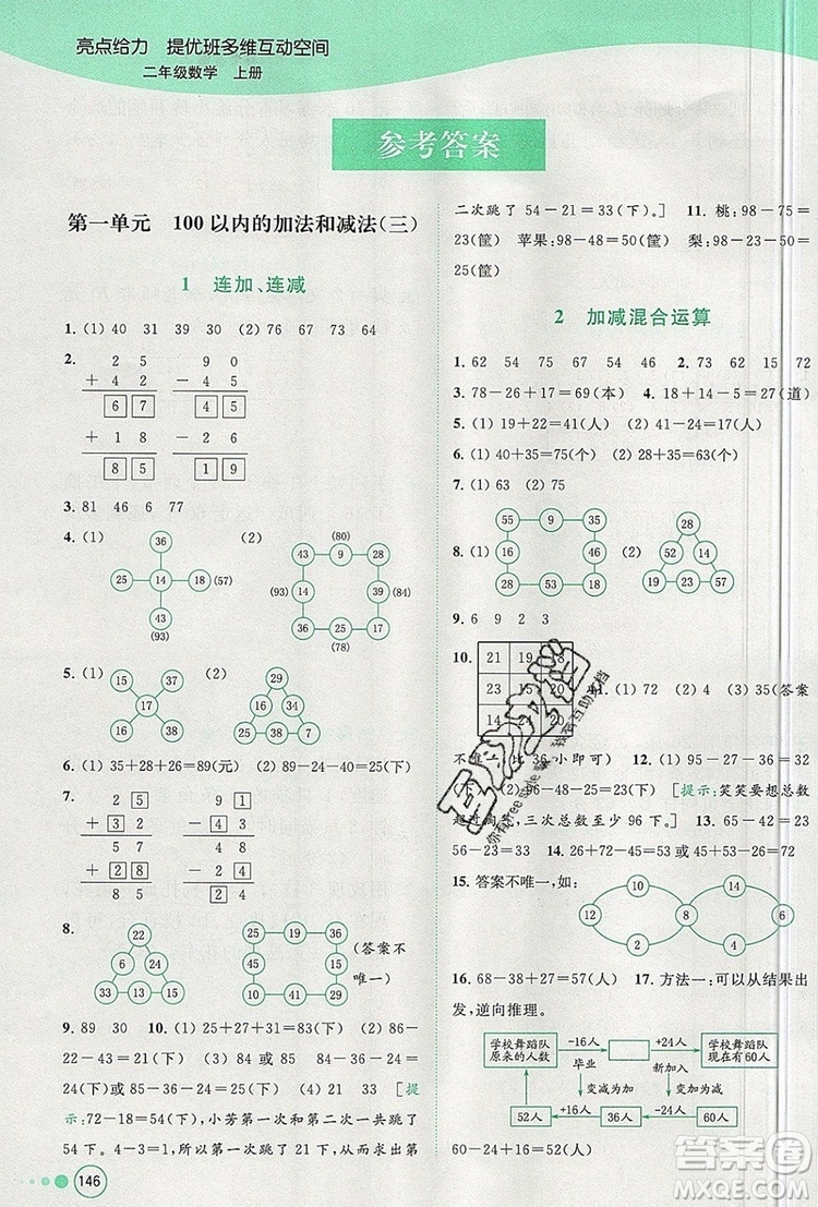 2019年亮點(diǎn)給力提優(yōu)班多維互動(dòng)空間二年級(jí)數(shù)學(xué)上冊參考答案