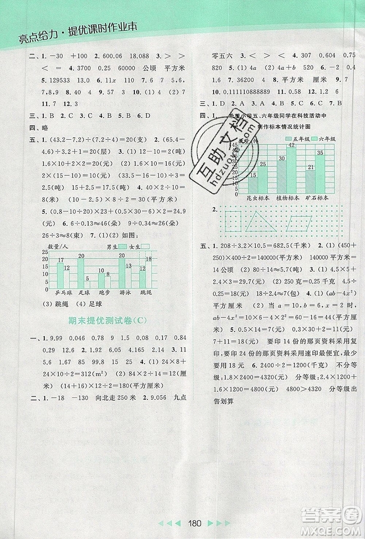 2019年亮點(diǎn)給力提優(yōu)課時(shí)作業(yè)本五年級(jí)數(shù)學(xué)上冊(cè)參考答案