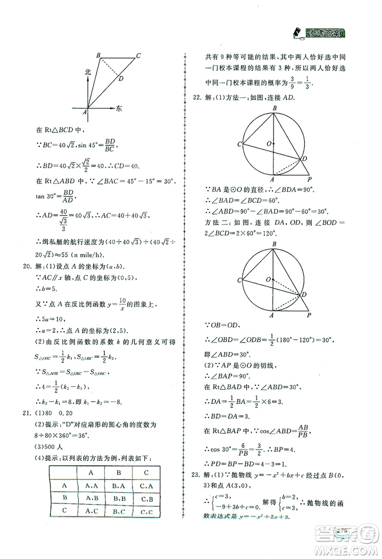2019新課標(biāo)互動(dòng)同步訓(xùn)練九年級數(shù)學(xué)全一冊北師大版答案