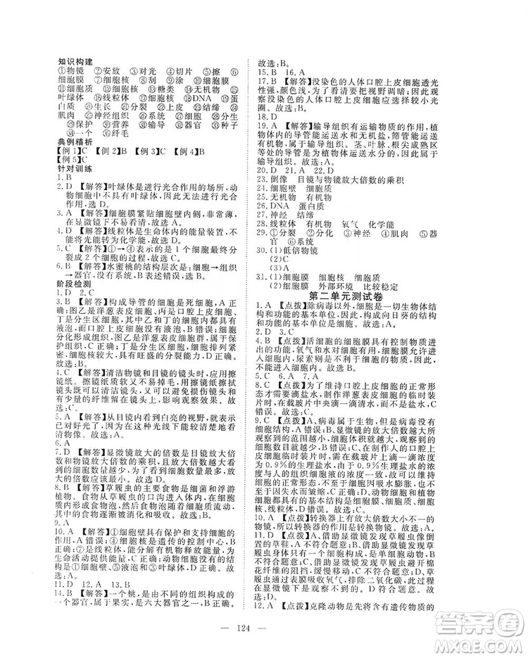 2019年351高效課堂導學案七年級生物學上冊人教版答案