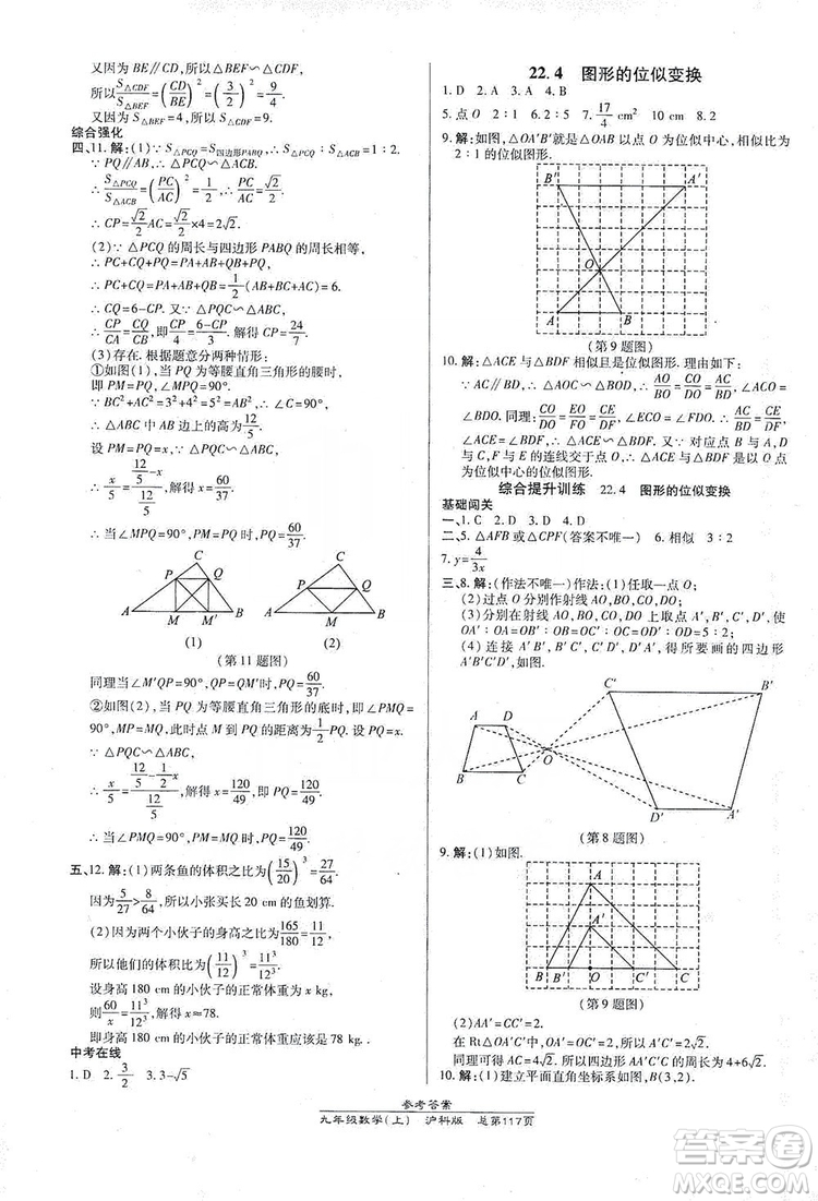 開明出版社2019高效課時通九年級數(shù)學上冊滬科版答案