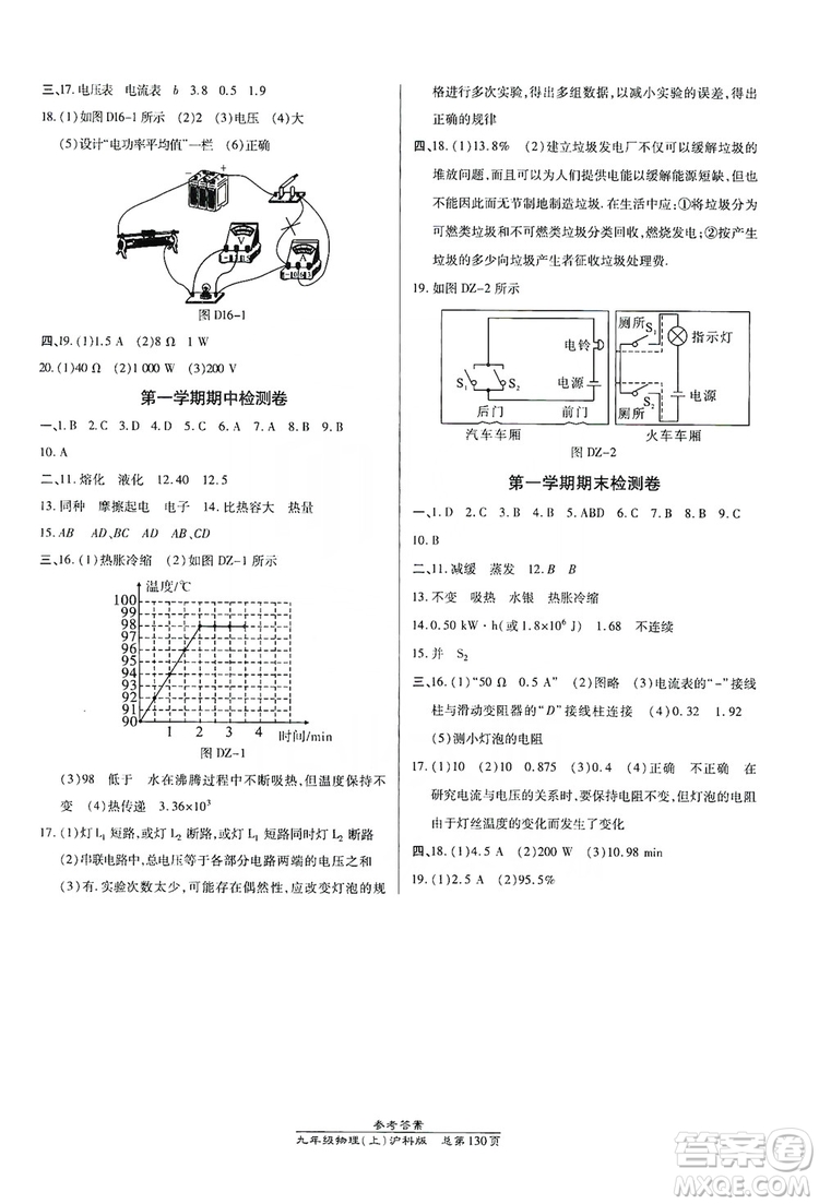 開(kāi)明出版社2019高效課時(shí)通九年級(jí)物理上冊(cè)滬科版答案