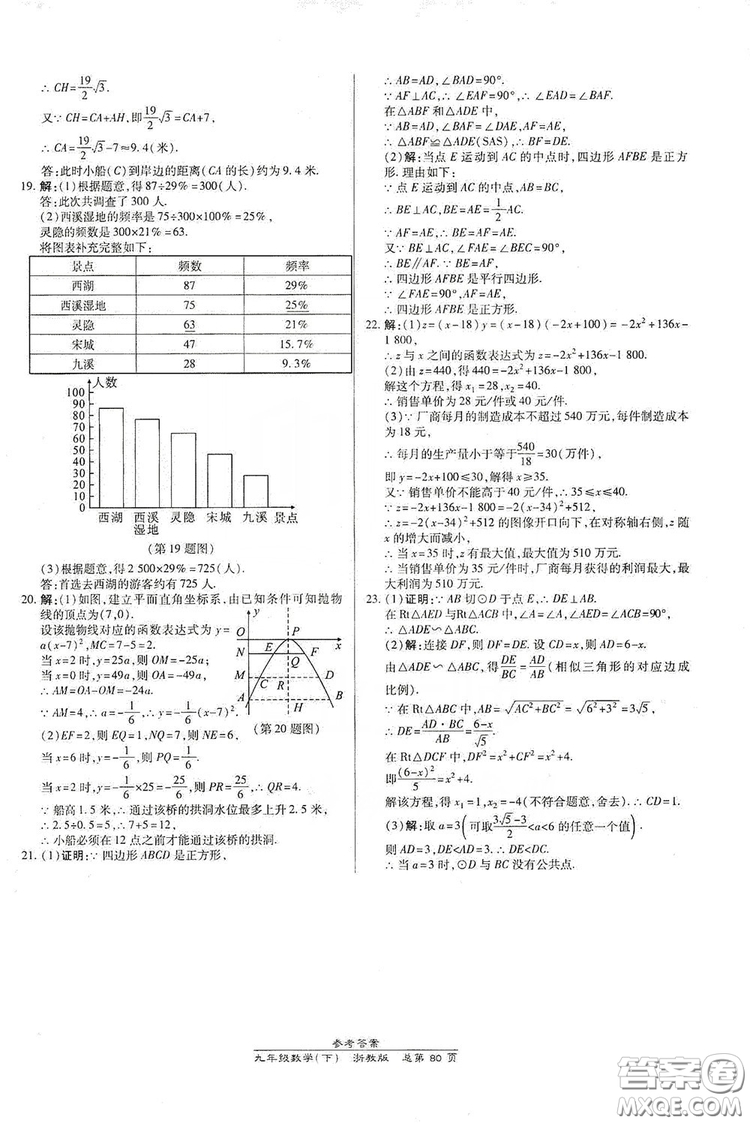 開(kāi)明出版社2019高效課時(shí)通九年級(jí)數(shù)學(xué)全一冊(cè)新課改浙江專版A本答案