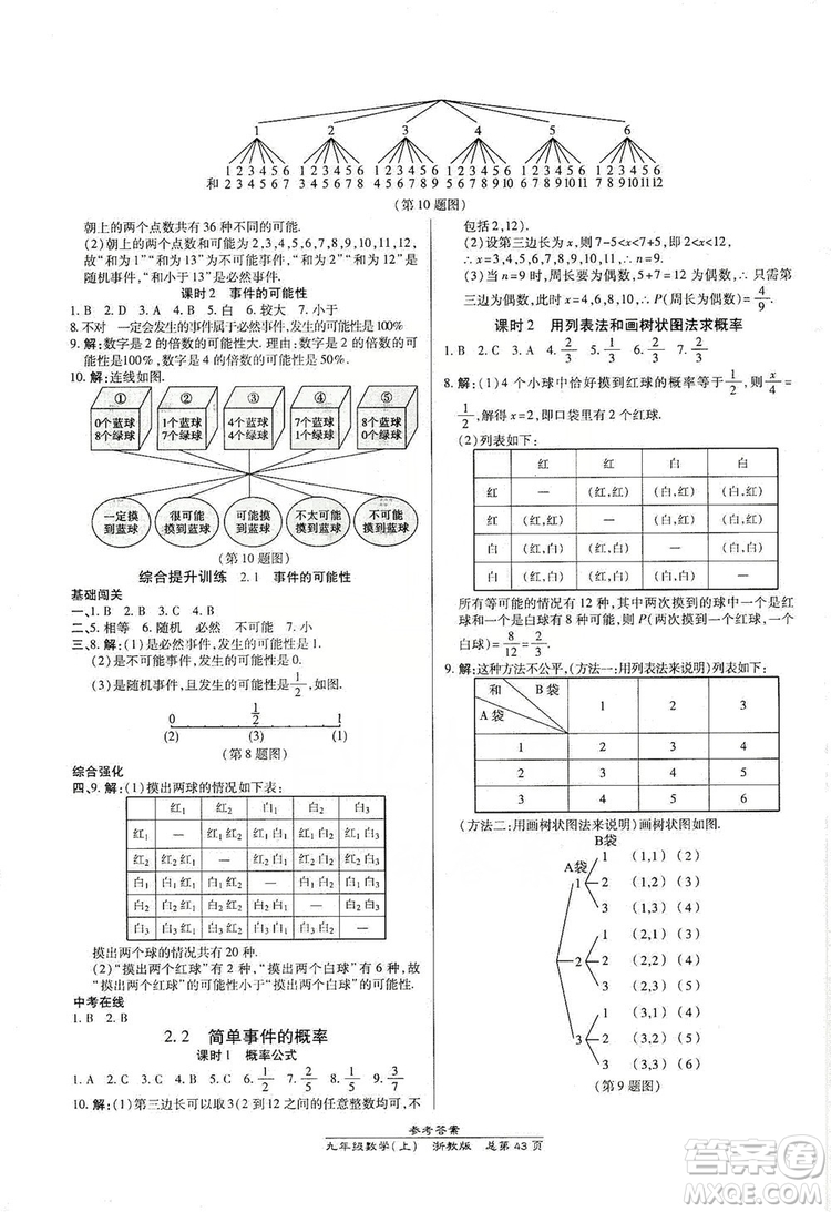 開(kāi)明出版社2019高效課時(shí)通九年級(jí)數(shù)學(xué)全一冊(cè)新課改浙江專版A本答案