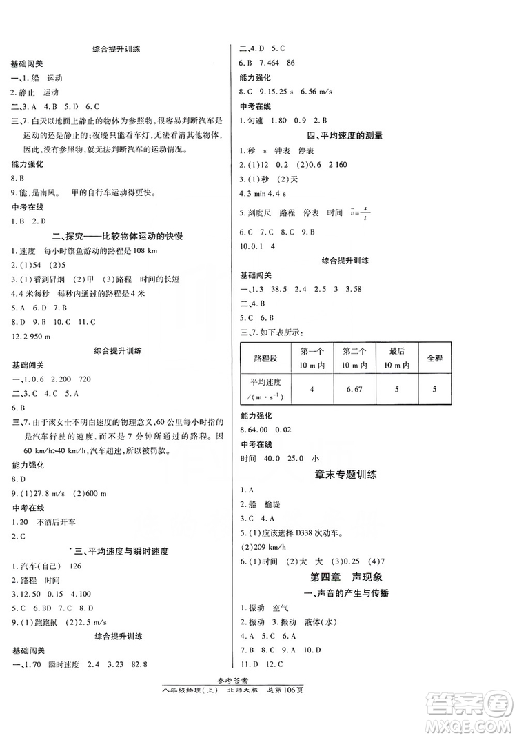 萬(wàn)向思維2019高效課時(shí)通8年級(jí)物理上冊(cè)北師大版答案