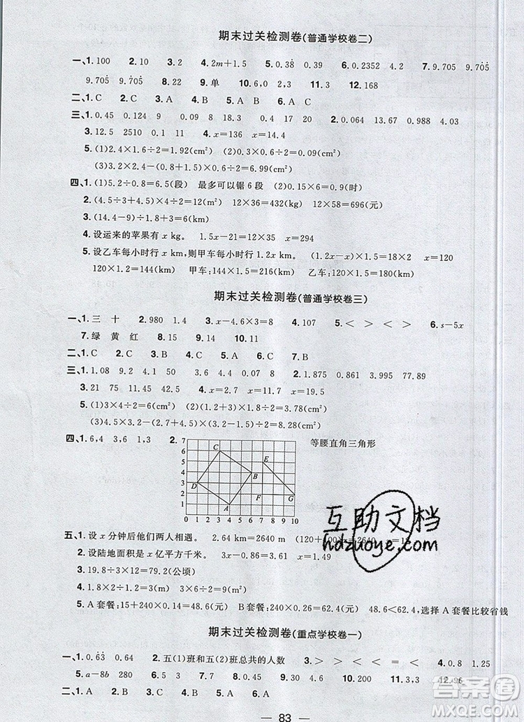 2019年陽光同學(xué)一線名師全優(yōu)好卷五年級數(shù)學(xué)上冊人教版參考答案