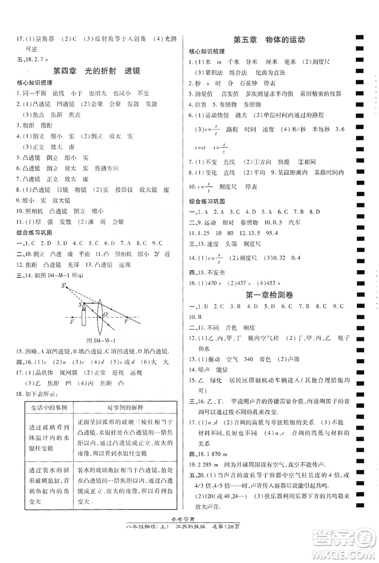 萬向思維2019高效課時(shí)通八年級(jí)物理上冊(cè)江蘇科技版答案