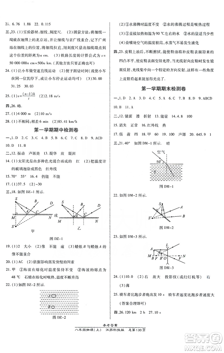萬向思維2019高效課時(shí)通八年級(jí)物理上冊(cè)江蘇科技版答案