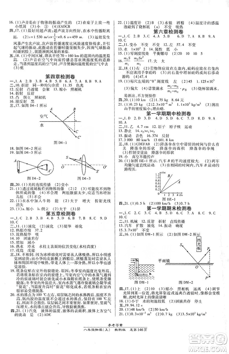 萬向思維2019高效課時通8年級物理上冊教科版答案
