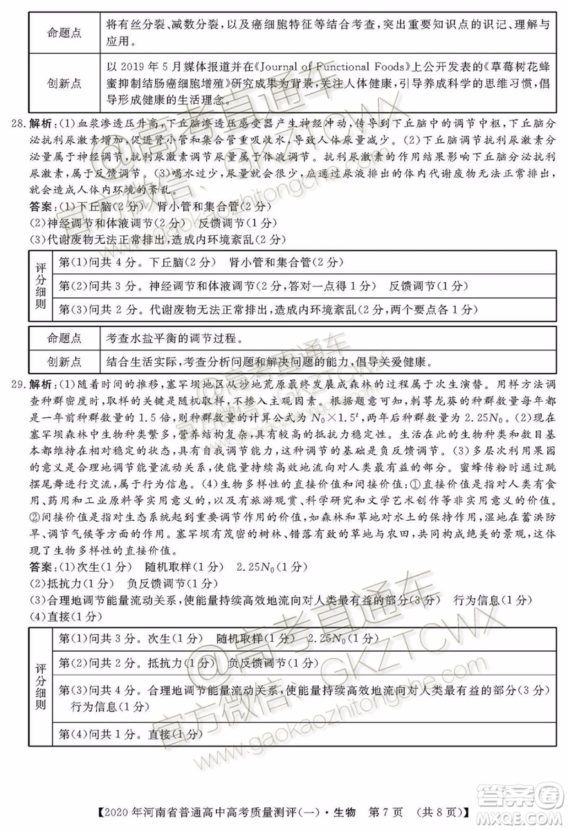 2020屆河南大象聯(lián)考測(cè)評(píng)一生物試題及參考答案