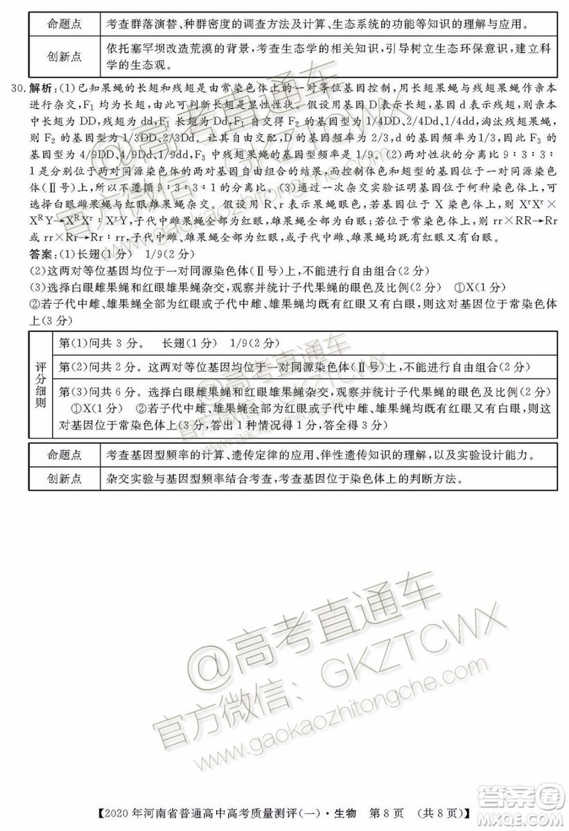 2020屆河南大象聯(lián)考測(cè)評(píng)一生物試題及參考答案