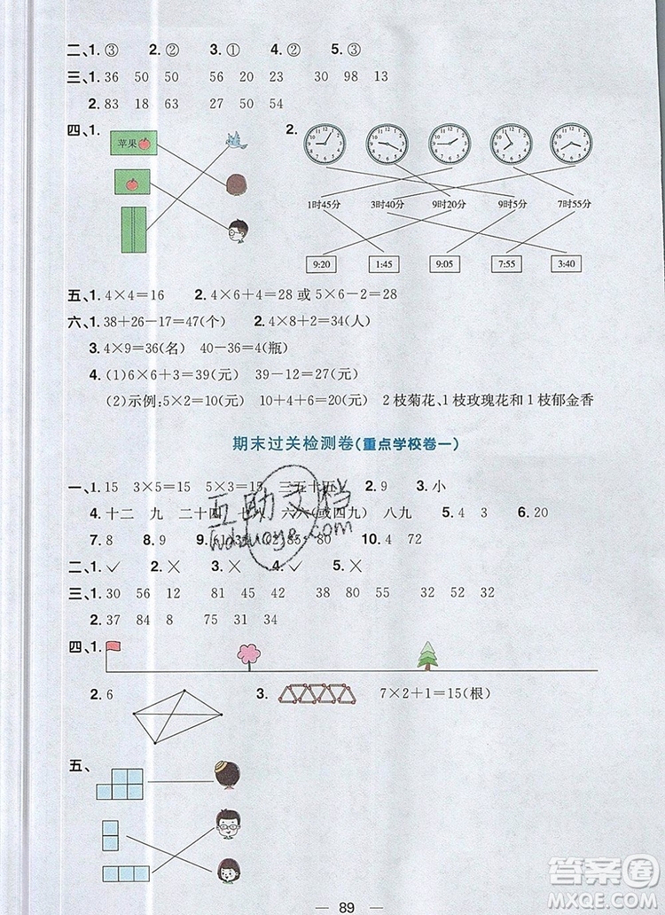 2019年陽光同學(xué)一線名師全優(yōu)好卷二年級(jí)數(shù)學(xué)上冊(cè)人教版參考答案
