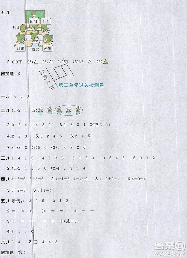 2019年陽光同學(xué)一線名師全優(yōu)好卷一年級(jí)數(shù)學(xué)上冊(cè)人教版參考答案