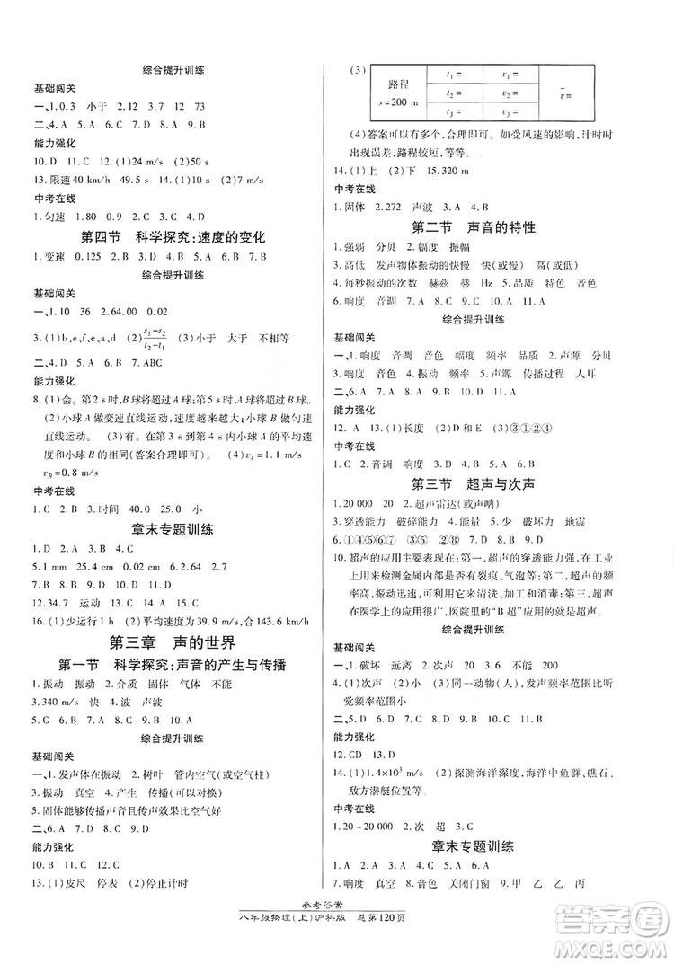 萬向思維2019高效課時通八年級物理上冊滬科版答案