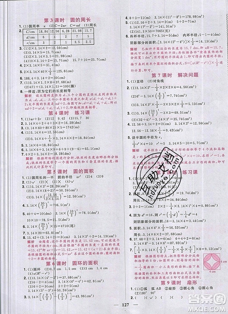 2019年陽(yáng)光同學(xué)課時(shí)優(yōu)化作業(yè)六年級(jí)數(shù)學(xué)上冊(cè)人教版參考答案
