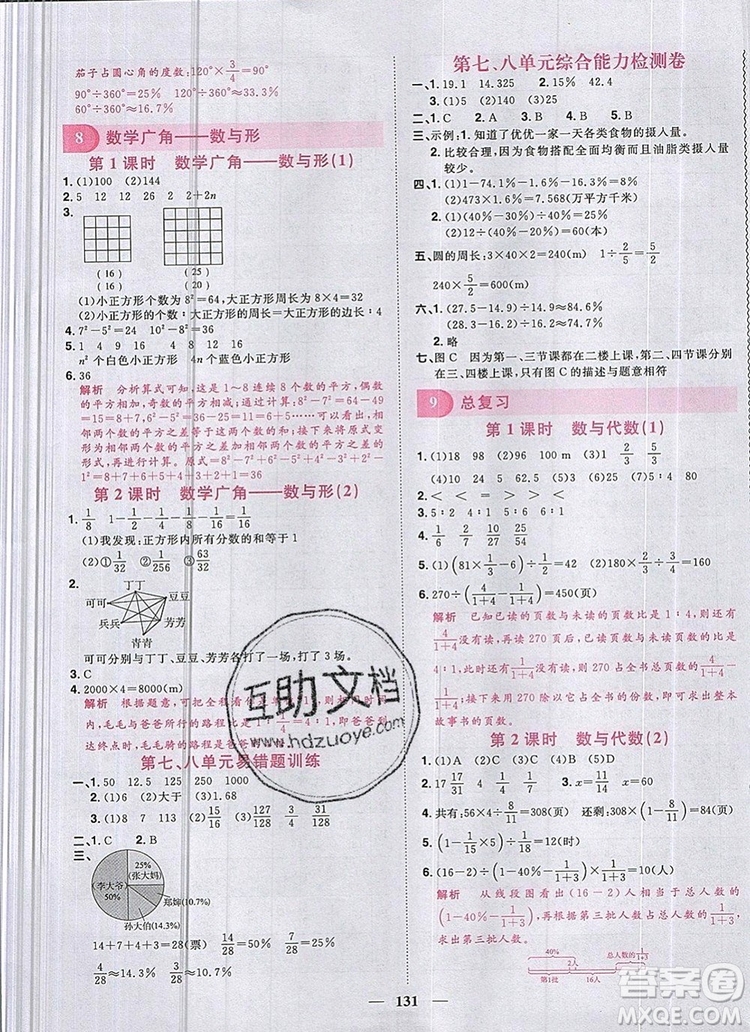 2019年陽(yáng)光同學(xué)課時(shí)優(yōu)化作業(yè)六年級(jí)數(shù)學(xué)上冊(cè)人教版參考答案