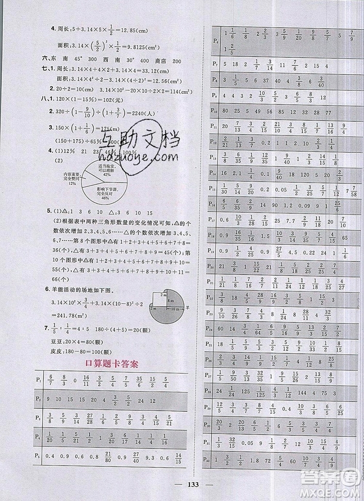 2019年陽(yáng)光同學(xué)課時(shí)優(yōu)化作業(yè)六年級(jí)數(shù)學(xué)上冊(cè)人教版參考答案