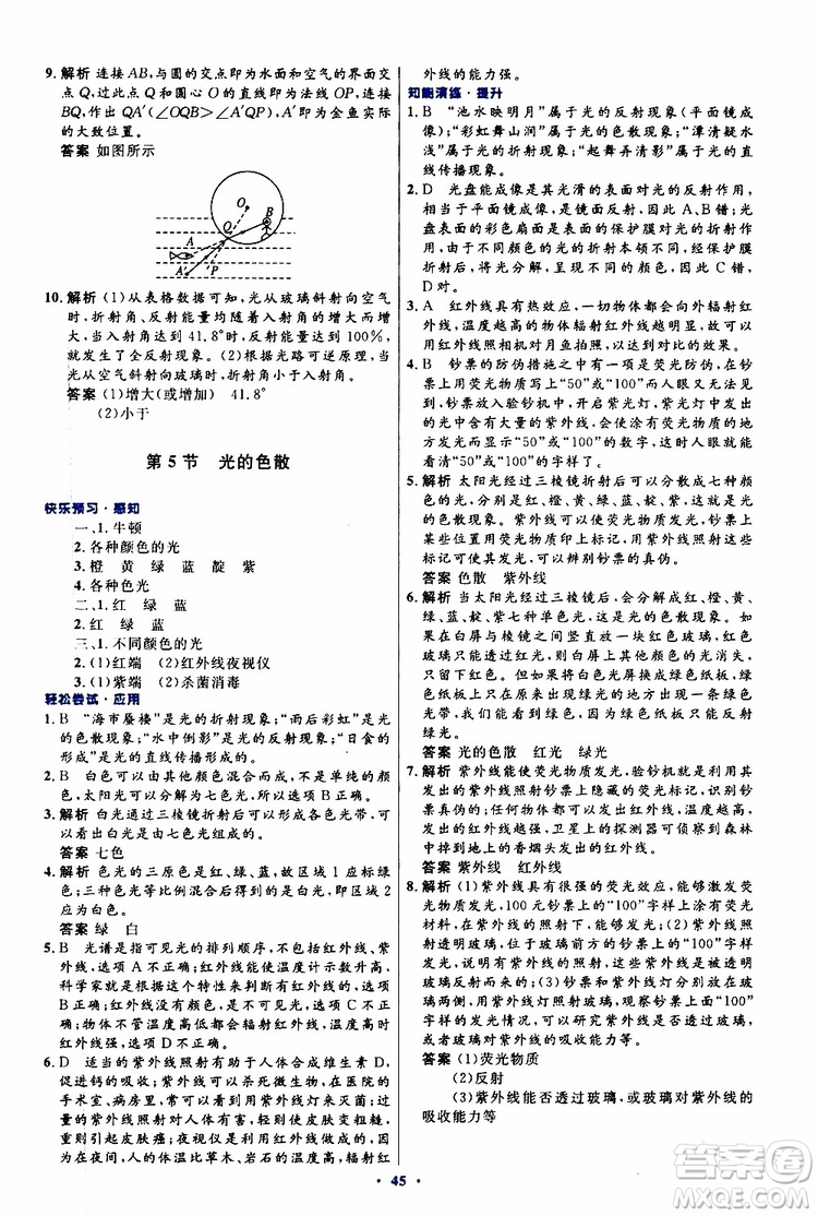 2019年初中同步測控優(yōu)化設(shè)計八年級上冊物理人教版參考答案