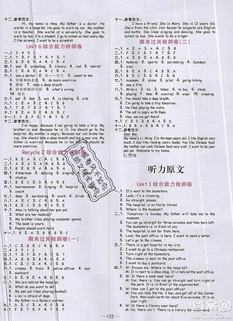 2019年陽光同學(xué)課時優(yōu)化作業(yè)六年級英語上冊人教版參考答案