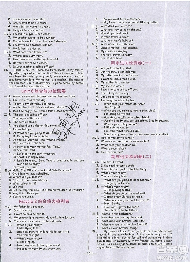 2019年陽光同學(xué)課時優(yōu)化作業(yè)六年級英語上冊人教版參考答案