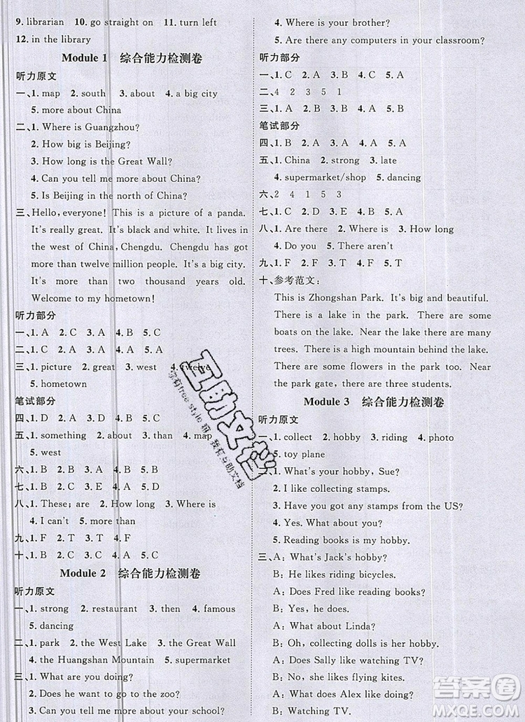 2019年陽光同學(xué)課時(shí)優(yōu)化作業(yè)六年級英語上冊外研版參考答案