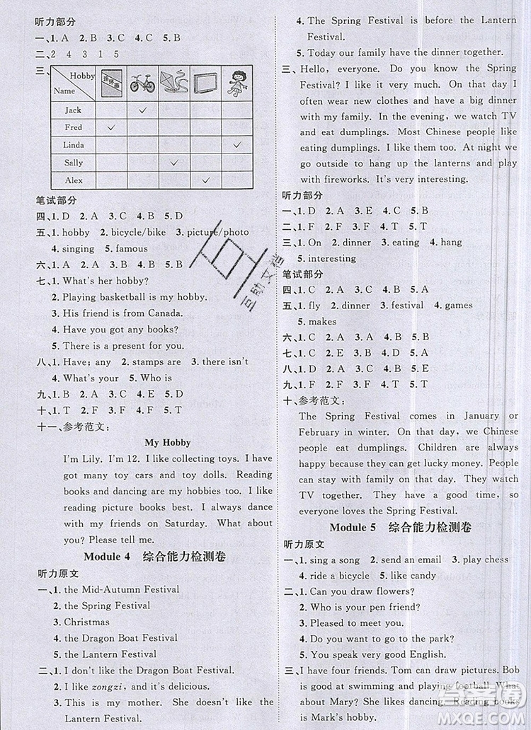 2019年陽光同學(xué)課時(shí)優(yōu)化作業(yè)六年級英語上冊外研版參考答案