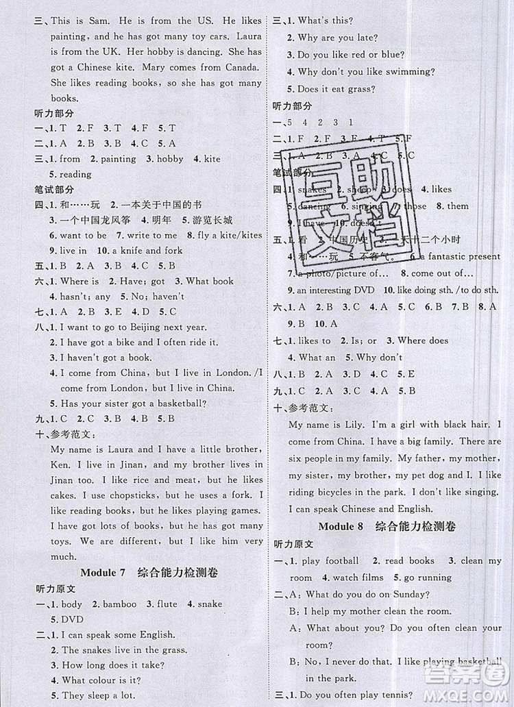 2019年陽光同學(xué)課時(shí)優(yōu)化作業(yè)六年級英語上冊外研版參考答案