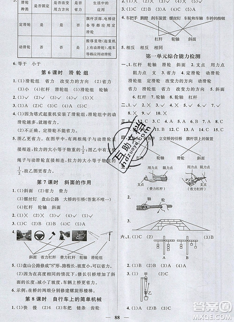 2019年陽光同學(xué)課時優(yōu)化作業(yè)六年級科學(xué)上冊教科版參考答案