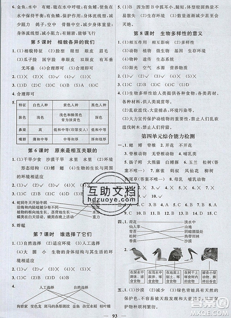 2019年陽光同學(xué)課時優(yōu)化作業(yè)六年級科學(xué)上冊教科版參考答案