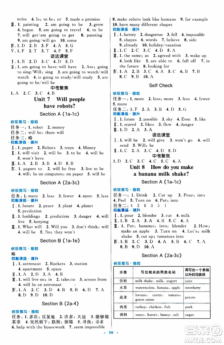 2019年初中同步測(cè)控優(yōu)化設(shè)計(jì)八年級(jí)上冊(cè)英語(yǔ)人教版參考答案