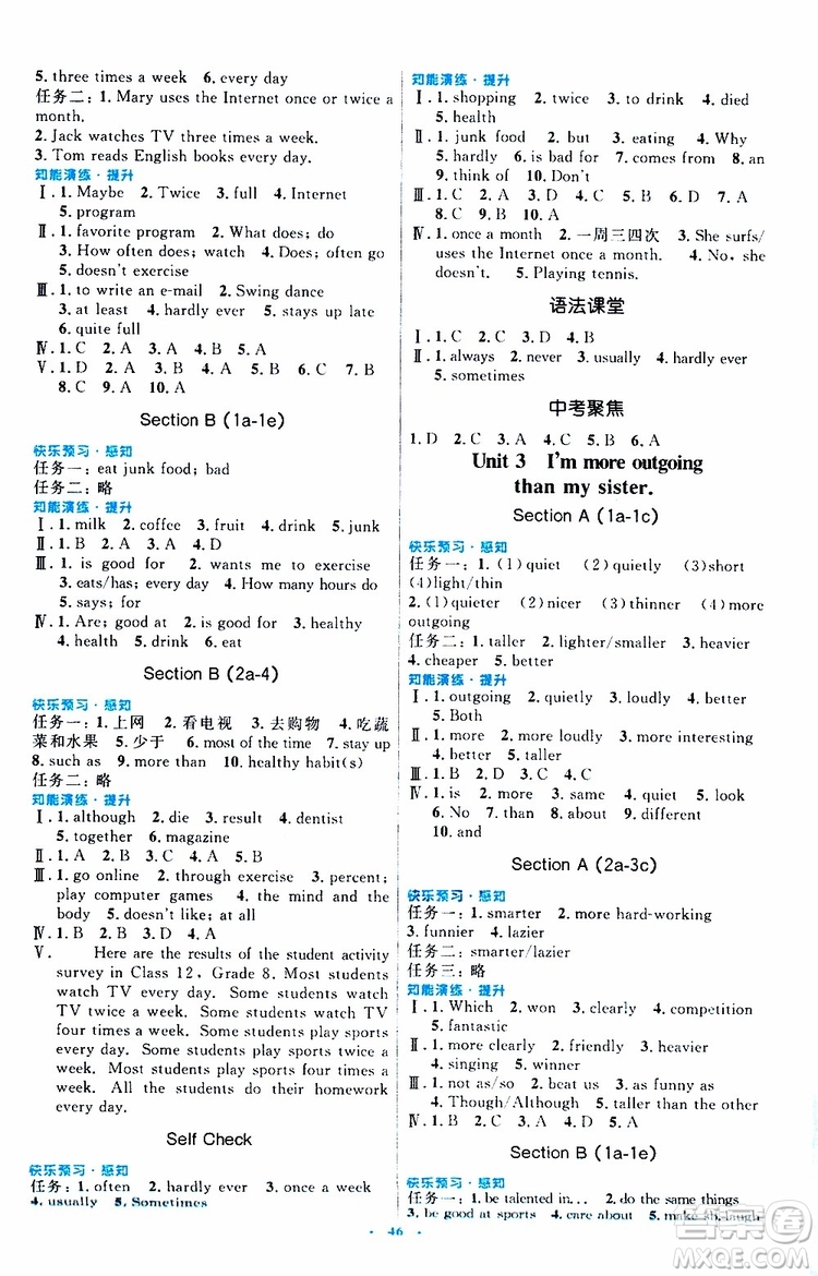 2019年初中同步測(cè)控優(yōu)化設(shè)計(jì)八年級(jí)上冊(cè)英語(yǔ)人教版參考答案