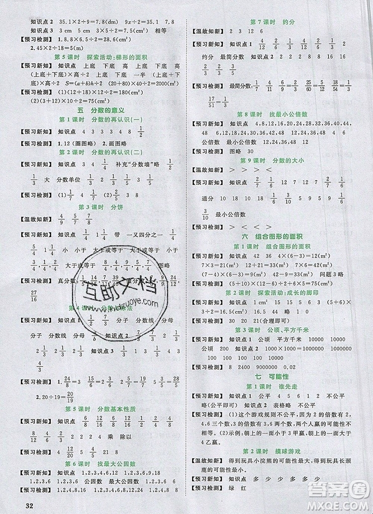 2019年陽(yáng)光同學(xué)課時(shí)優(yōu)化作業(yè)五年級(jí)數(shù)學(xué)上冊(cè)北師大版深圳專用參考答案