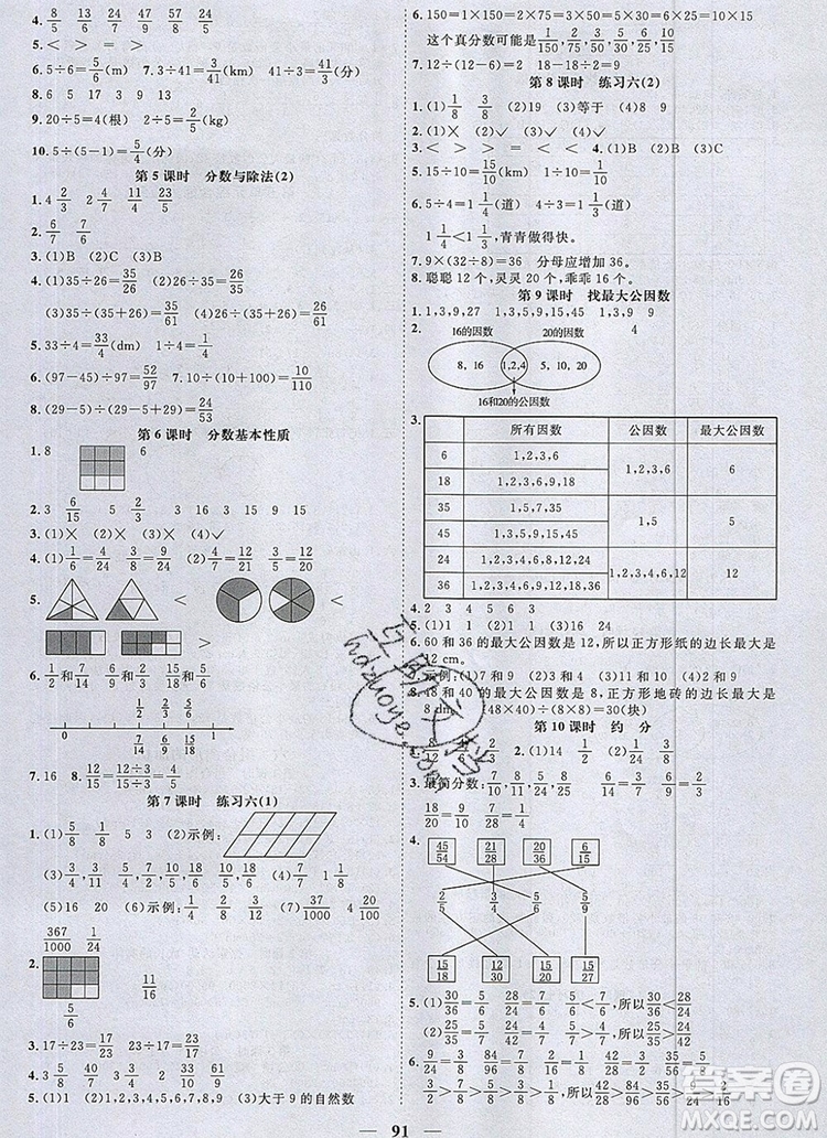 2019年陽(yáng)光同學(xué)課時(shí)優(yōu)化作業(yè)五年級(jí)數(shù)學(xué)上冊(cè)北師大版深圳專用參考答案