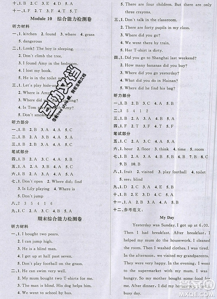 2019年陽(yáng)光同學(xué)課時(shí)優(yōu)化作業(yè)五年級(jí)英語(yǔ)上冊(cè)外研版參考答案