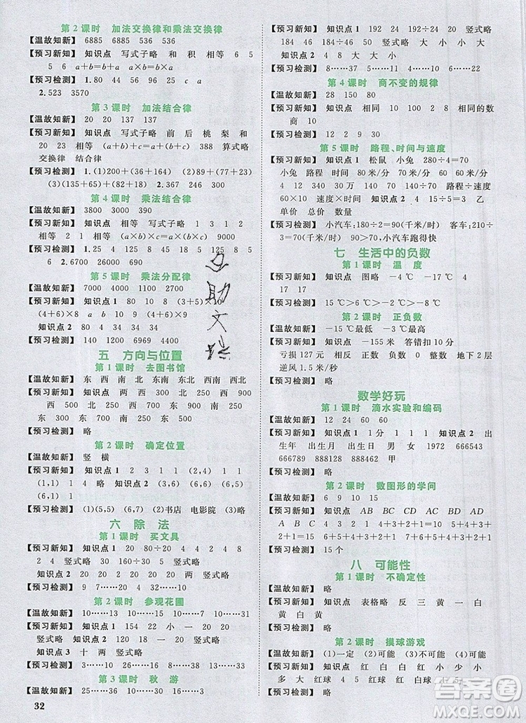 2019年陽光同學(xué)課時(shí)優(yōu)化作業(yè)四年級數(shù)學(xué)上冊北師大版深圳專用參考答案