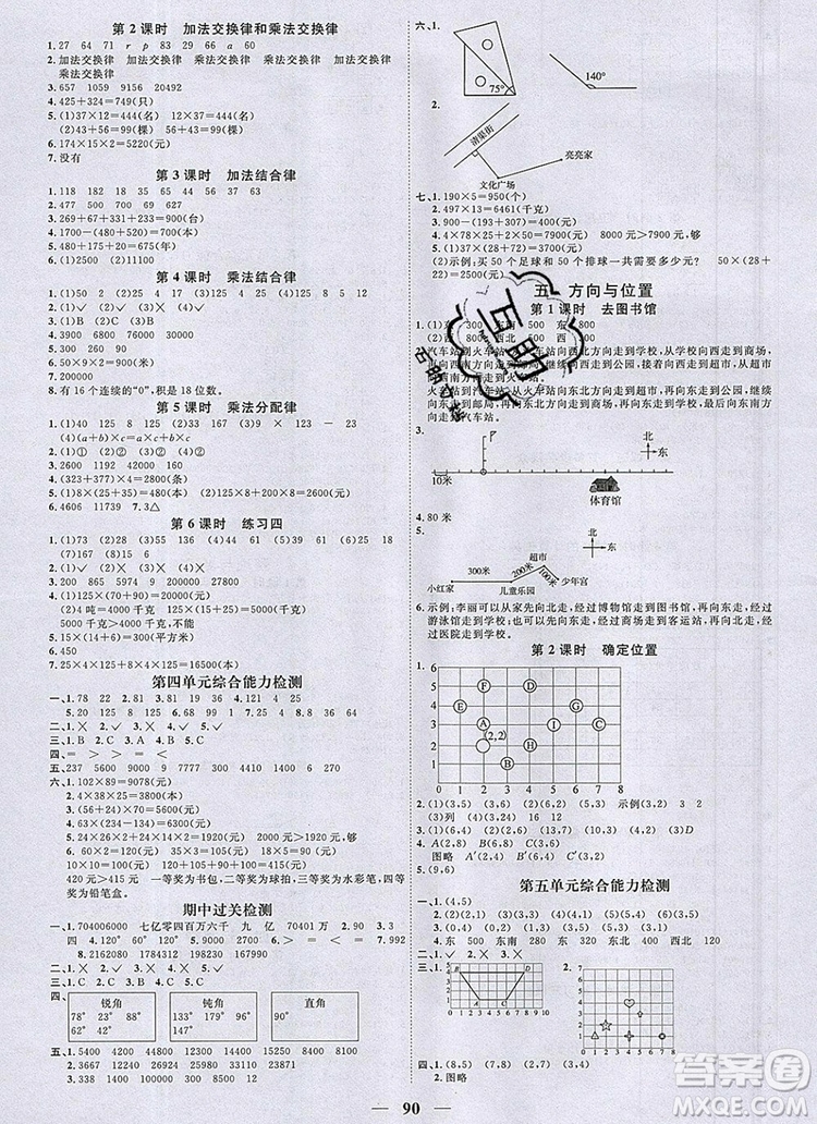 2019年陽光同學(xué)課時(shí)優(yōu)化作業(yè)四年級數(shù)學(xué)上冊北師大版深圳專用參考答案