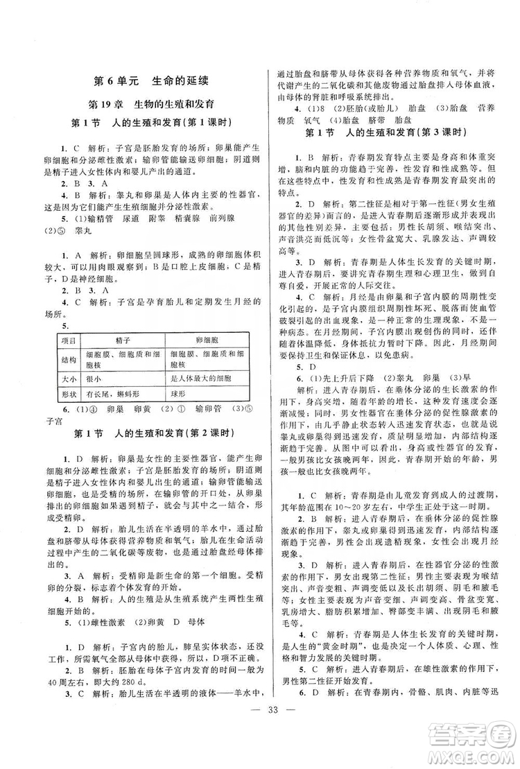 北京師范大學(xué)出版社2019課堂精練八年級(jí)生物上冊北師大版答案