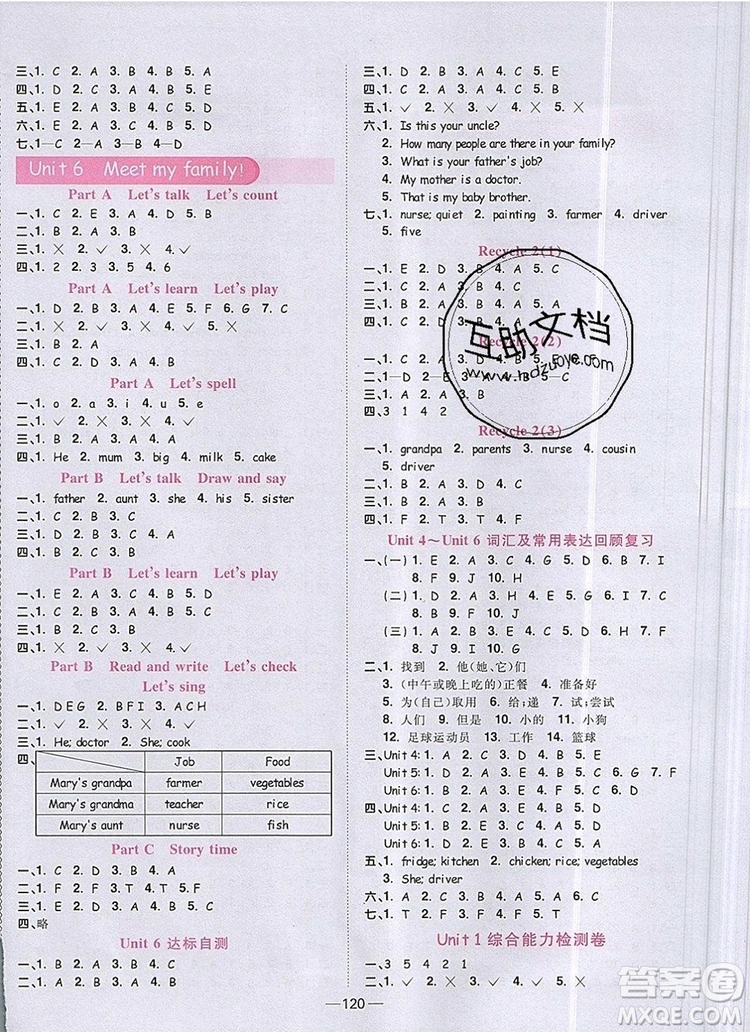 2019年陽(yáng)光同學(xué)課時(shí)優(yōu)化作業(yè)四年級(jí)英語(yǔ)上冊(cè)人教版參考答案