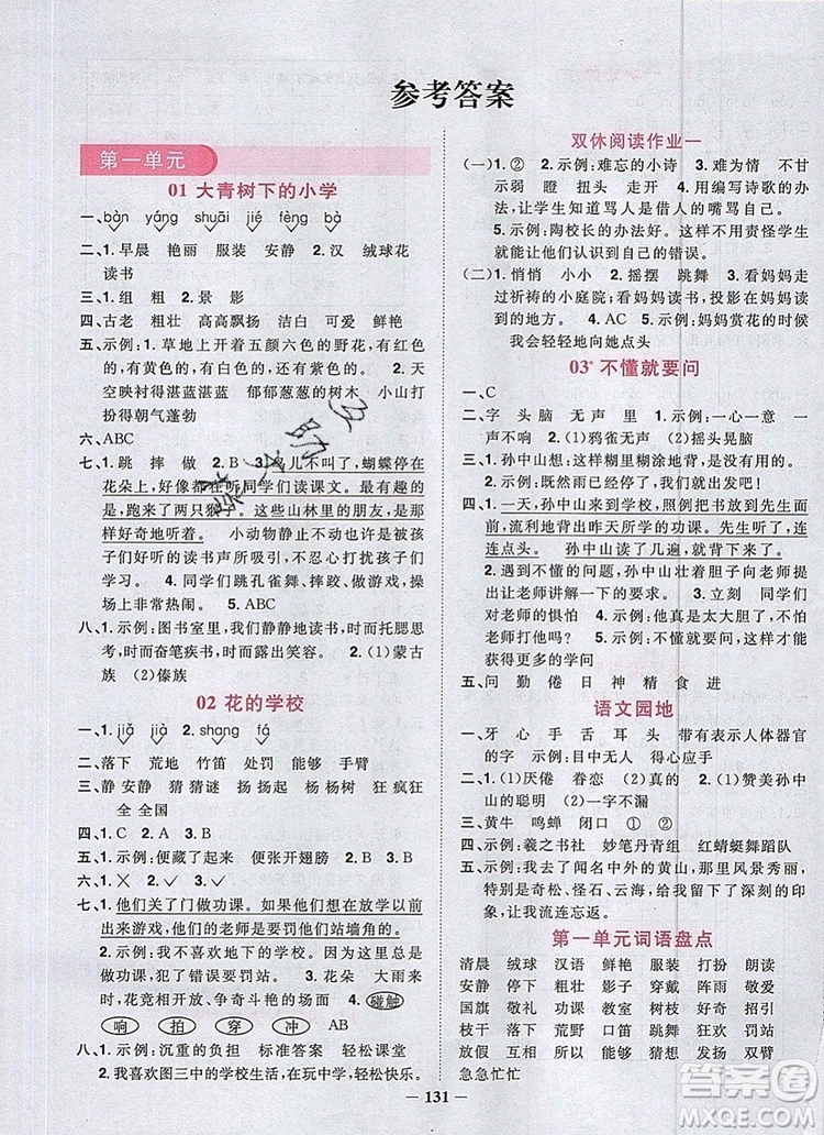2019年陽光同學(xué)課時優(yōu)化作業(yè)三年級語文上冊人教版參考答案