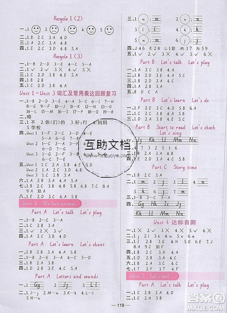 2019年陽光同學(xué)課時優(yōu)化作業(yè)三年級英語上冊人教版參考答案