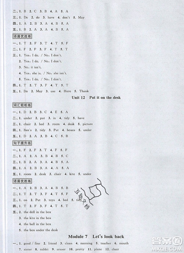 2019年陽光同學(xué)課時優(yōu)化作業(yè)三年級英語上冊教科版參考答案