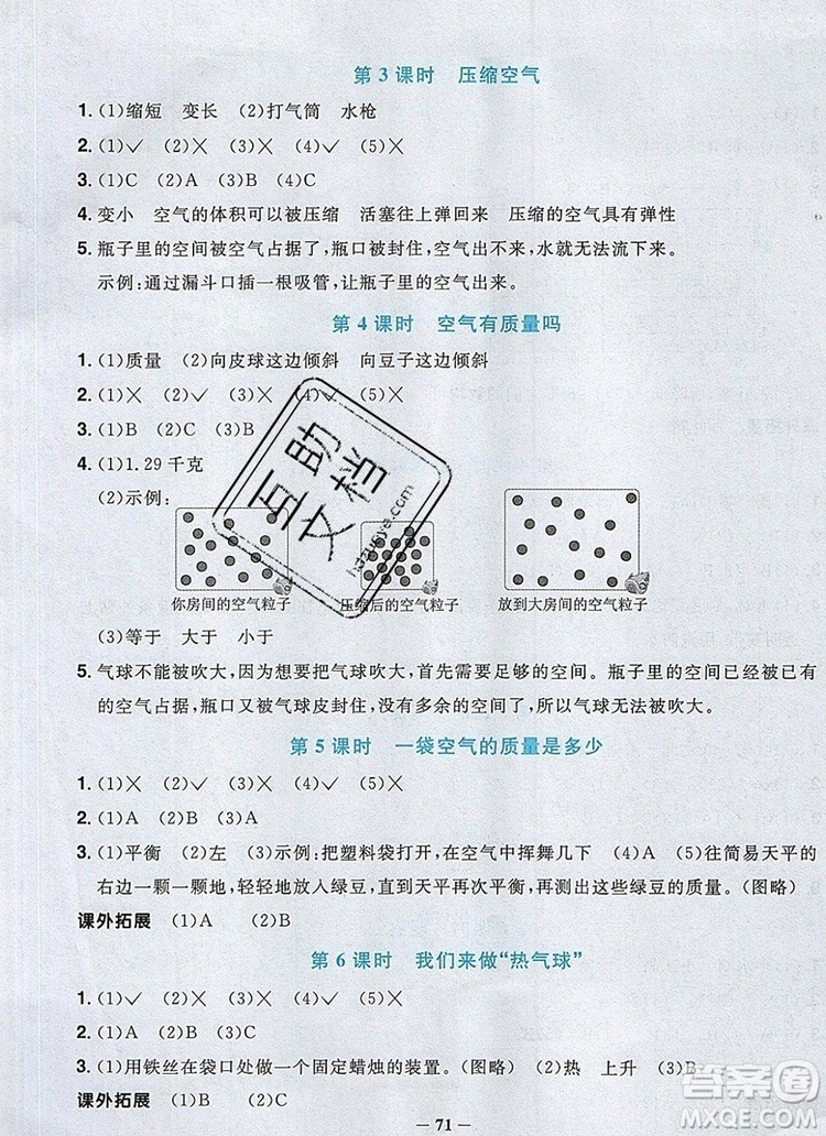 2019年陽(yáng)光同學(xué)課時(shí)優(yōu)化作業(yè)三年級(jí)科學(xué)上冊(cè)教科版參考答案