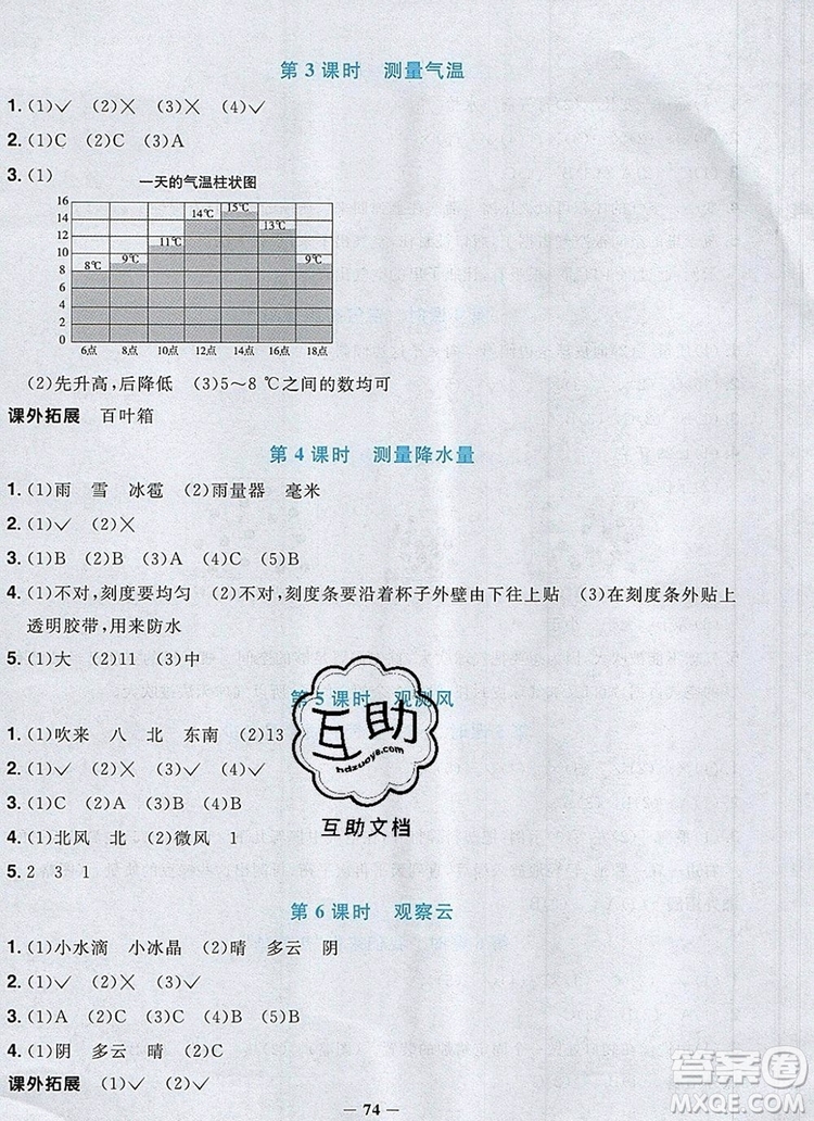 2019年陽(yáng)光同學(xué)課時(shí)優(yōu)化作業(yè)三年級(jí)科學(xué)上冊(cè)教科版參考答案