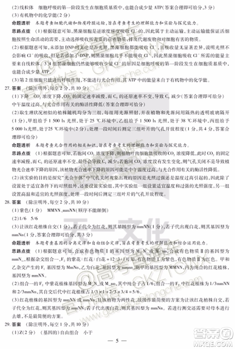 2020屆天一大聯(lián)考高三一聯(lián)Q皖豫聯(lián)盟生物試題及參考答案