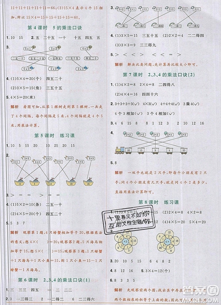 2019年陽光同學課時優(yōu)化作業(yè)二年級數(shù)學上冊人教版參考答案