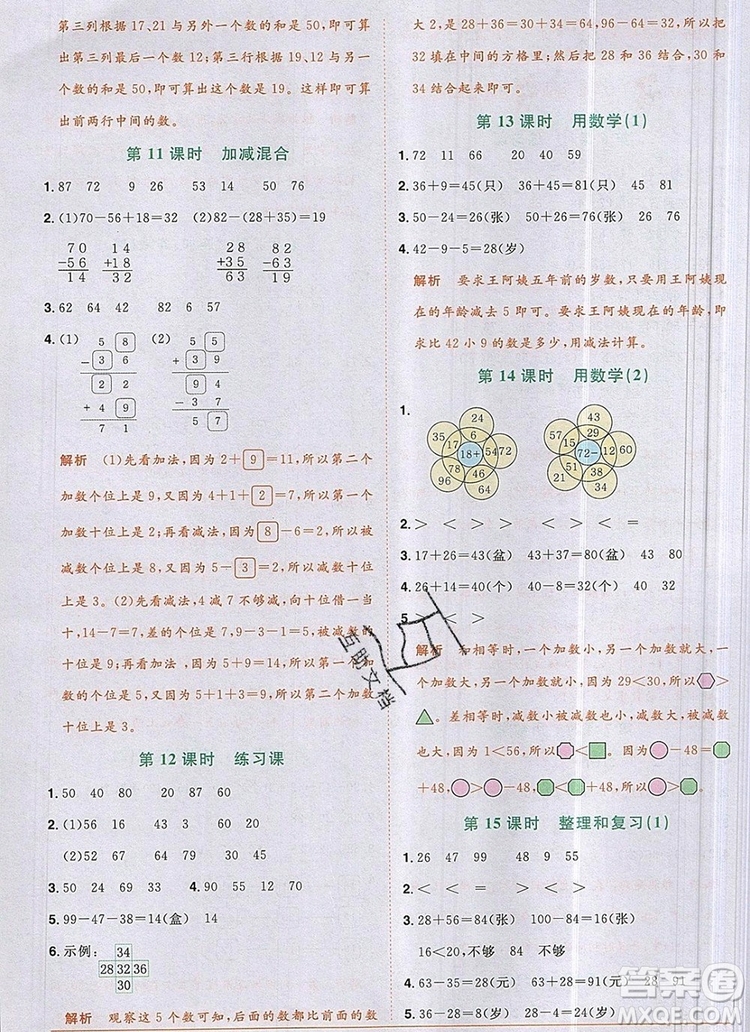 2019年陽光同學課時優(yōu)化作業(yè)二年級數(shù)學上冊人教版參考答案