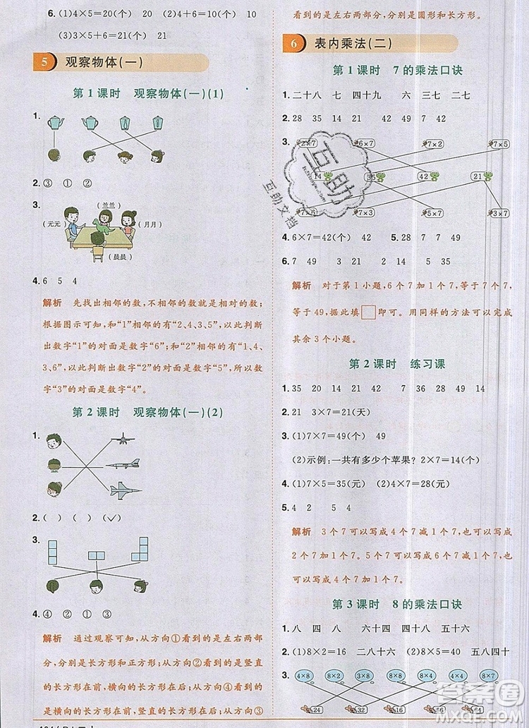 2019年陽光同學課時優(yōu)化作業(yè)二年級數(shù)學上冊人教版參考答案
