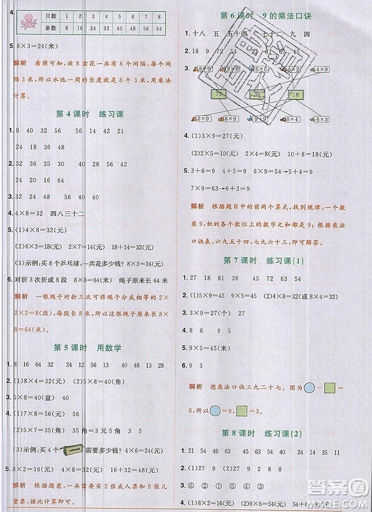 2019年陽光同學課時優(yōu)化作業(yè)二年級數(shù)學上冊人教版參考答案