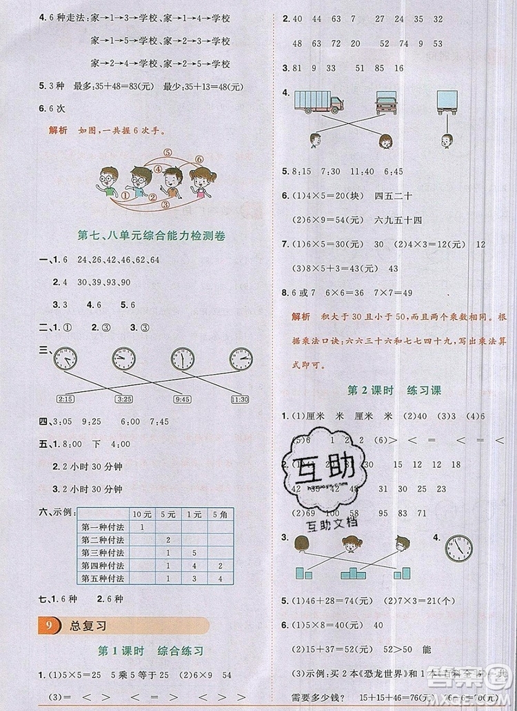 2019年陽光同學課時優(yōu)化作業(yè)二年級數(shù)學上冊人教版參考答案